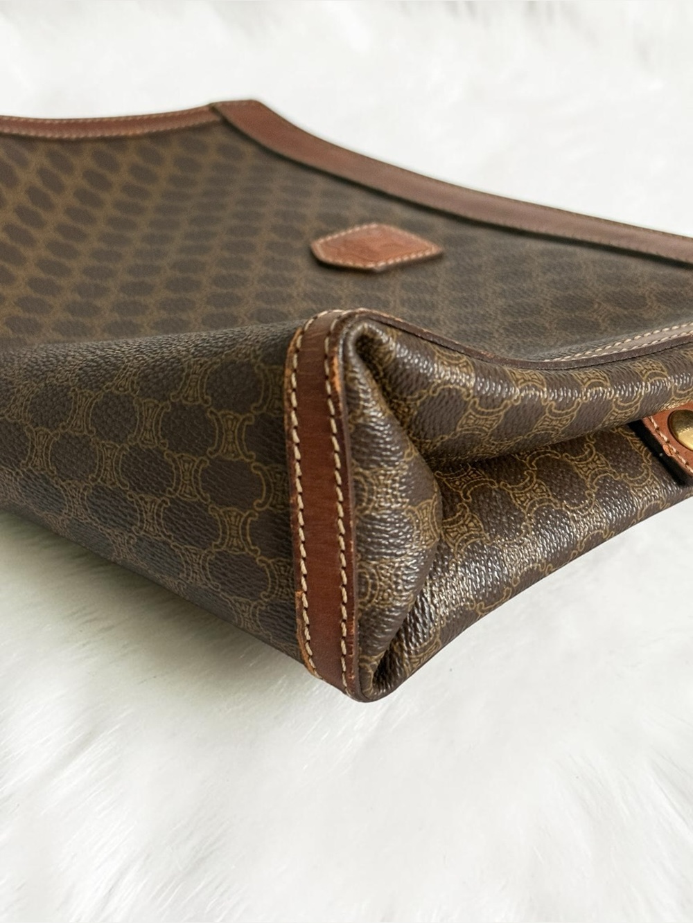 Celine Macadam Clutch Bag Vintage Brown PVC Leather Large Pouch - Picture 10 of 15